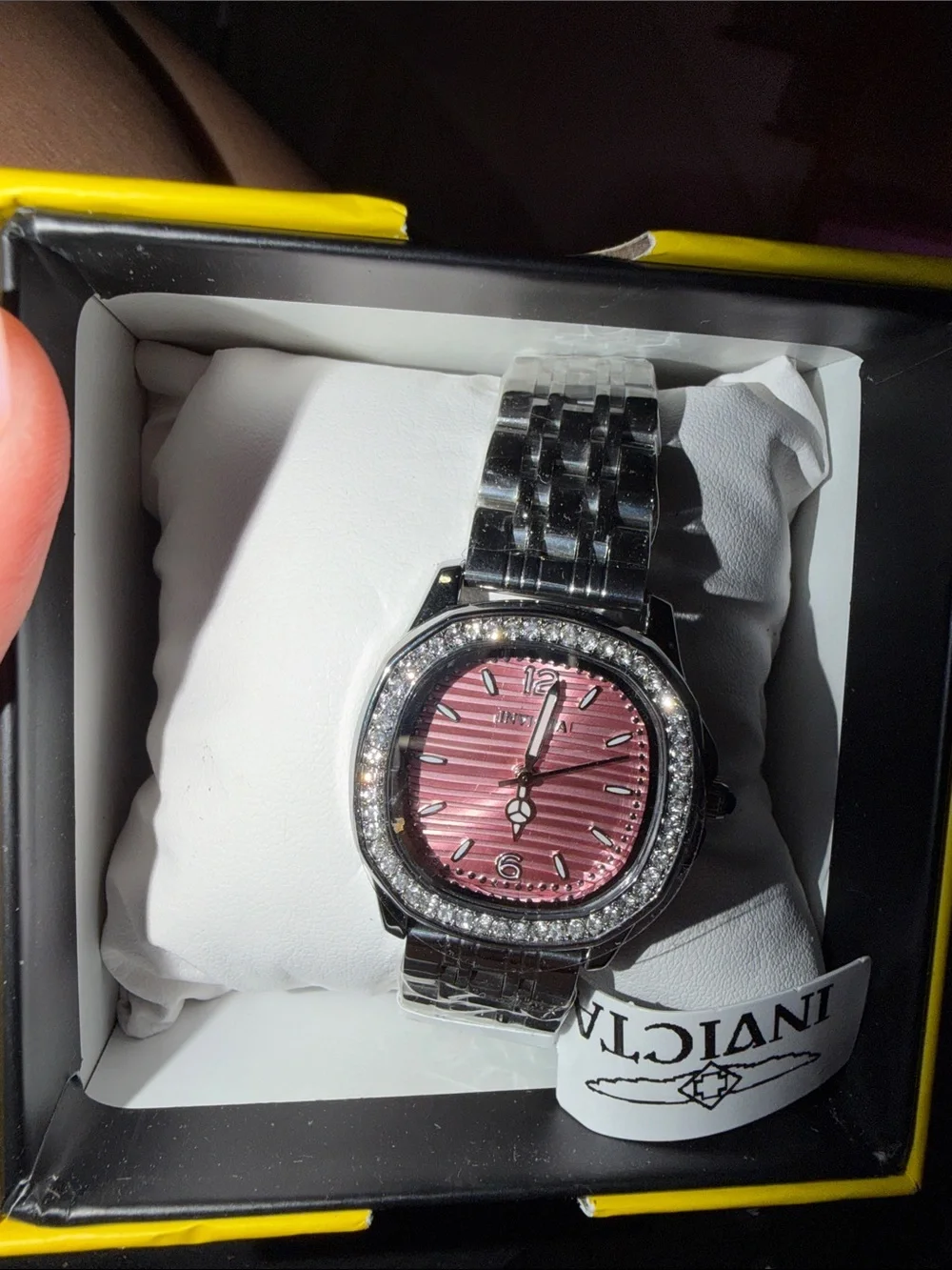 Invicta Silver wildflower Bracelet Watch with Pink Textured Dial and Crystal Bez